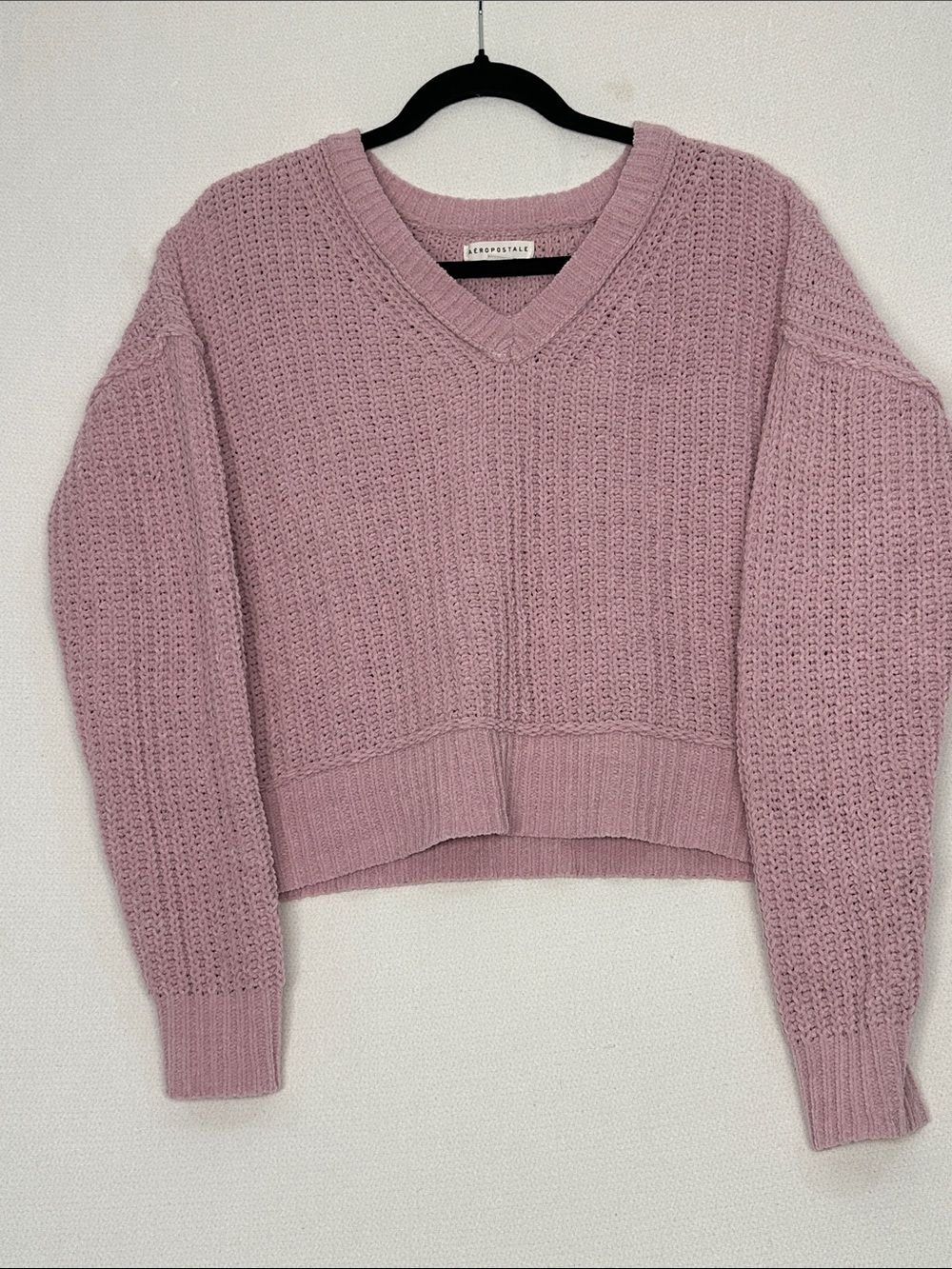 Aeropostale Dusty Pink V-Neck Cropped Knit Sweater